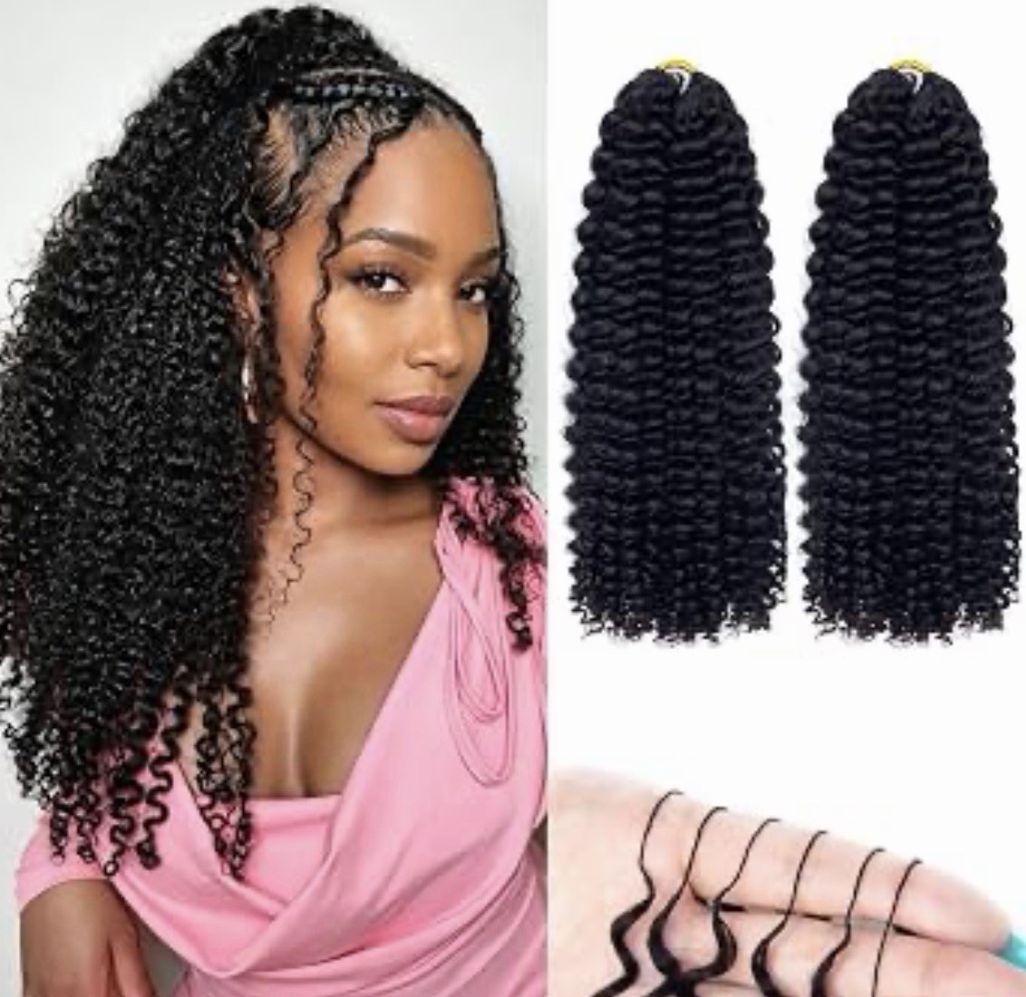 Feather Crochet Human Hair, 120g 16 Inch 12A Brazilian Virgin Deep Curly Crochet