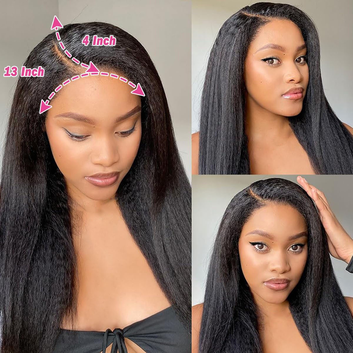 13×4 Kinky Straigh Transparent Lace Natural Color Human Hair