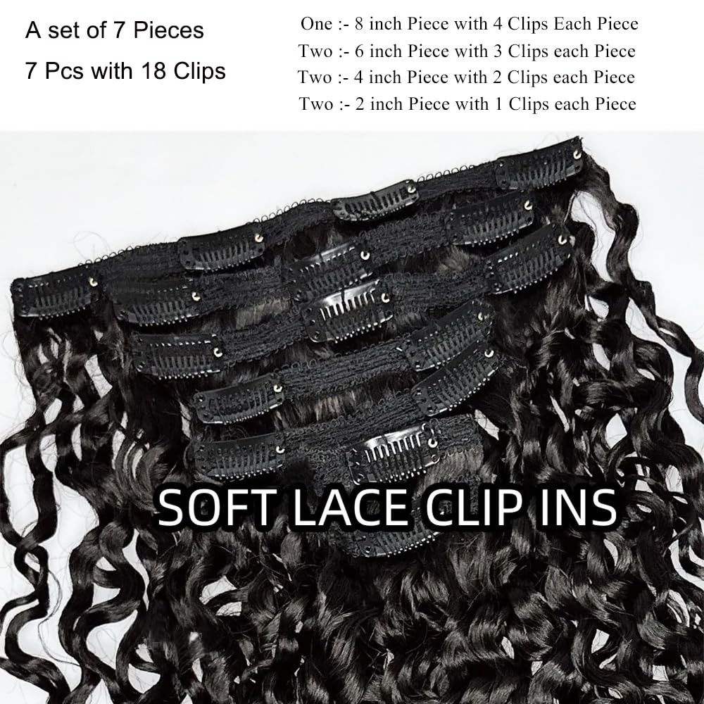 Curly Clip-In Hair Extensions 14 Inch, 240g, 3C4A Lace, 14pcs, Full Head for Bla