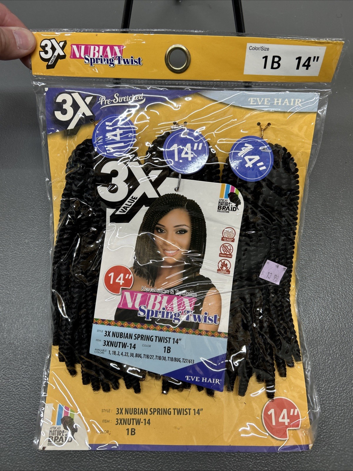 3x NUBIAN TWIST SPRING TWIST BRAIDING CURLY HAIR 1B 14”