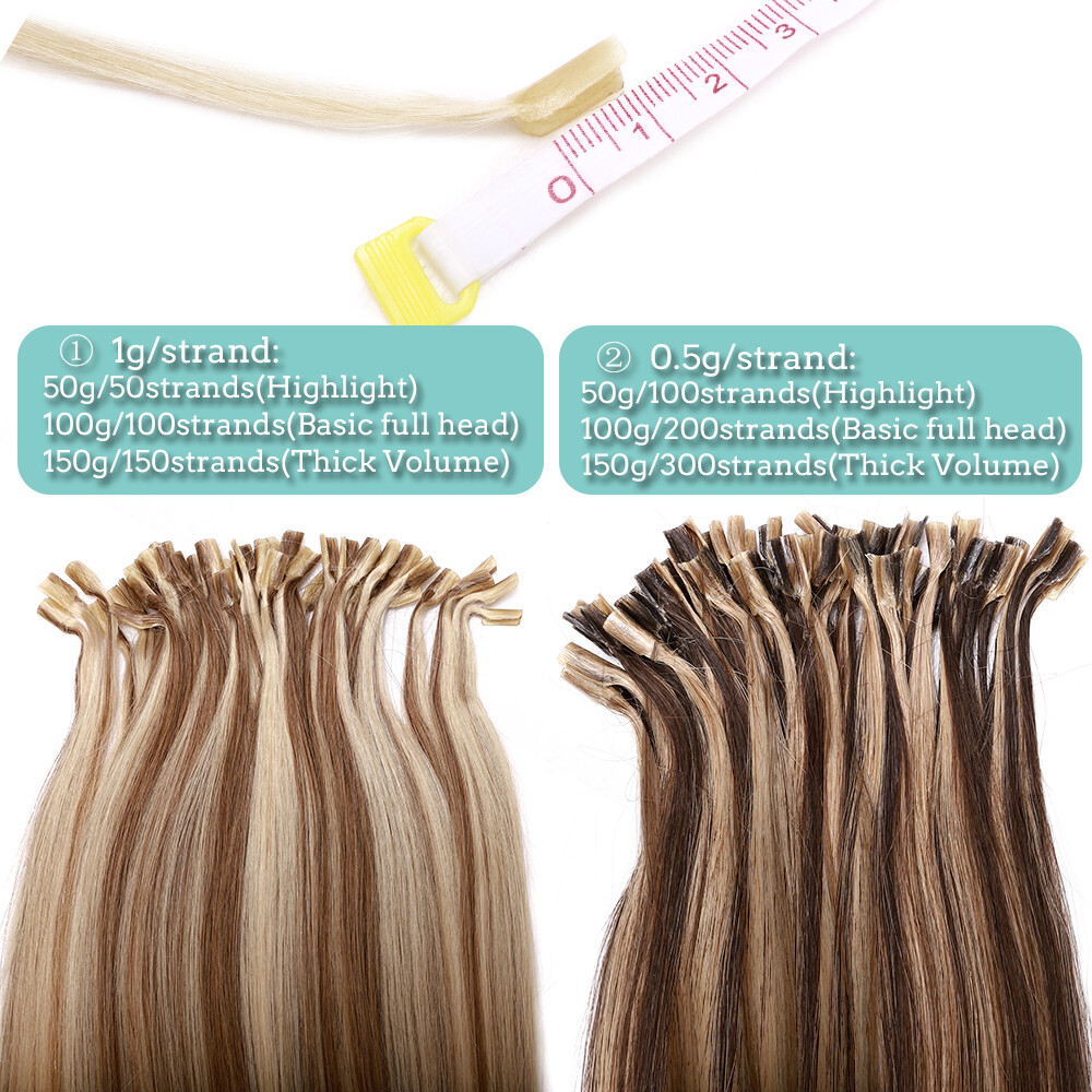 Fusion U Nail Tip Keratin Human Hair Extensions Remy Pre Bonded Glue 100G 12-24″