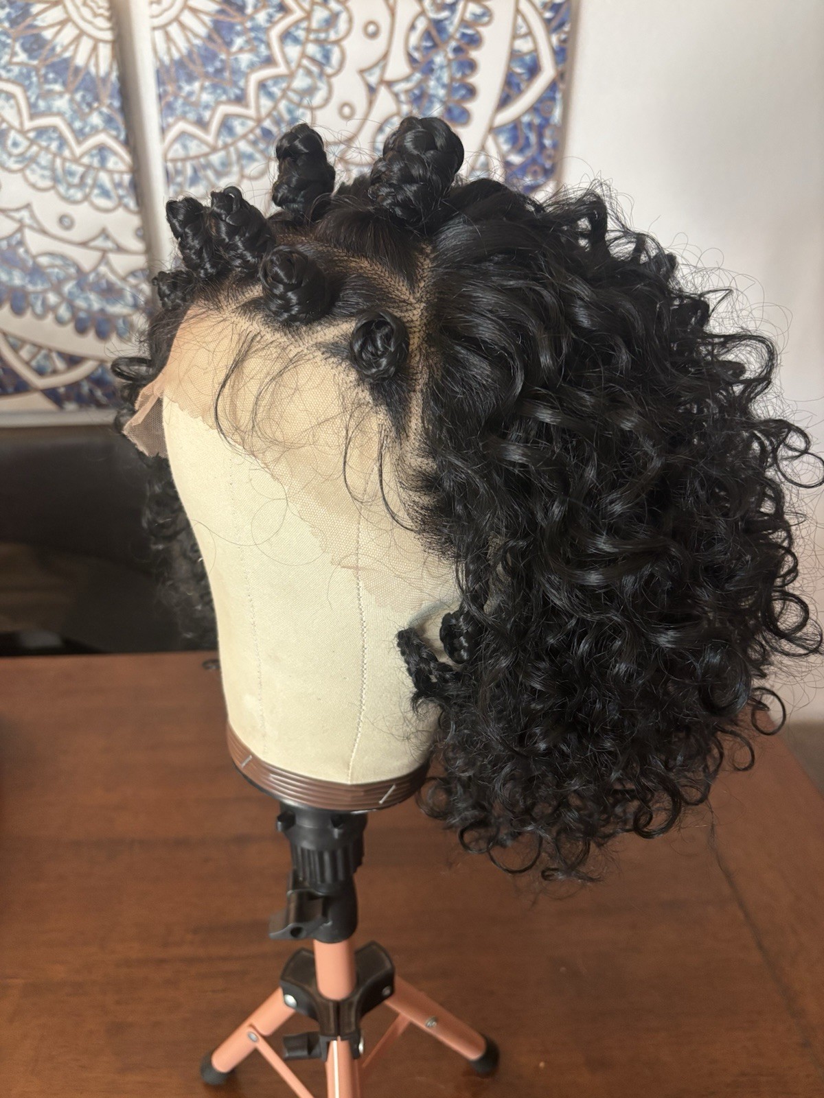 Lave Front Curly Synthetic Breaded Stylish Dark Brunette Bob Wig