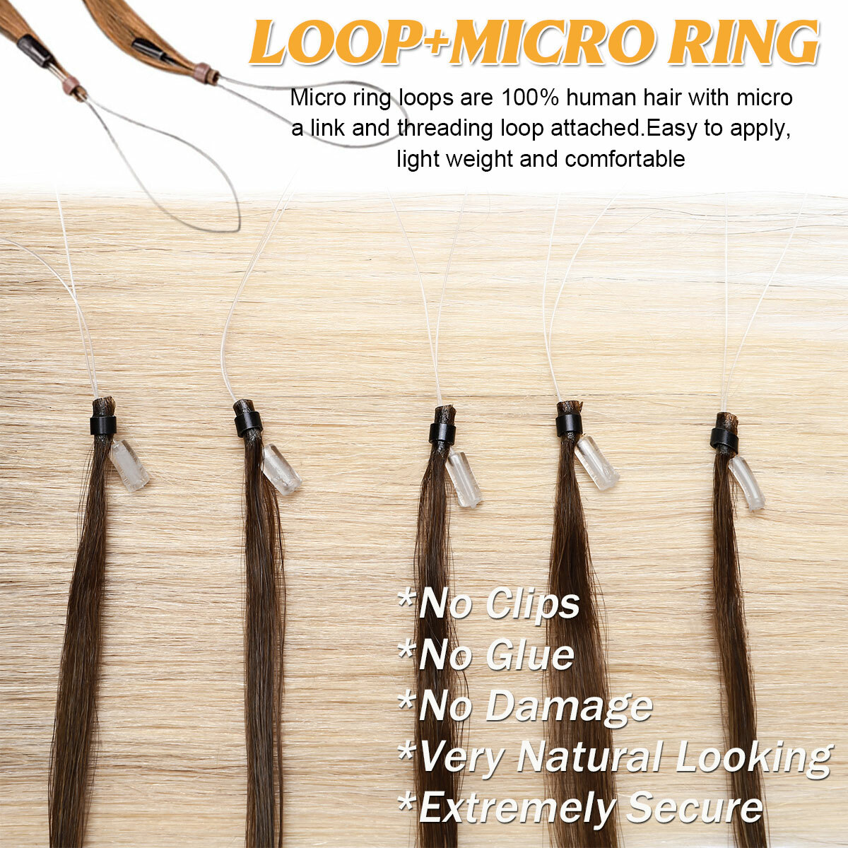 Micro Ring Loop Tip 100% Remy Human Hair Extensions Micro Beads Link Full Head