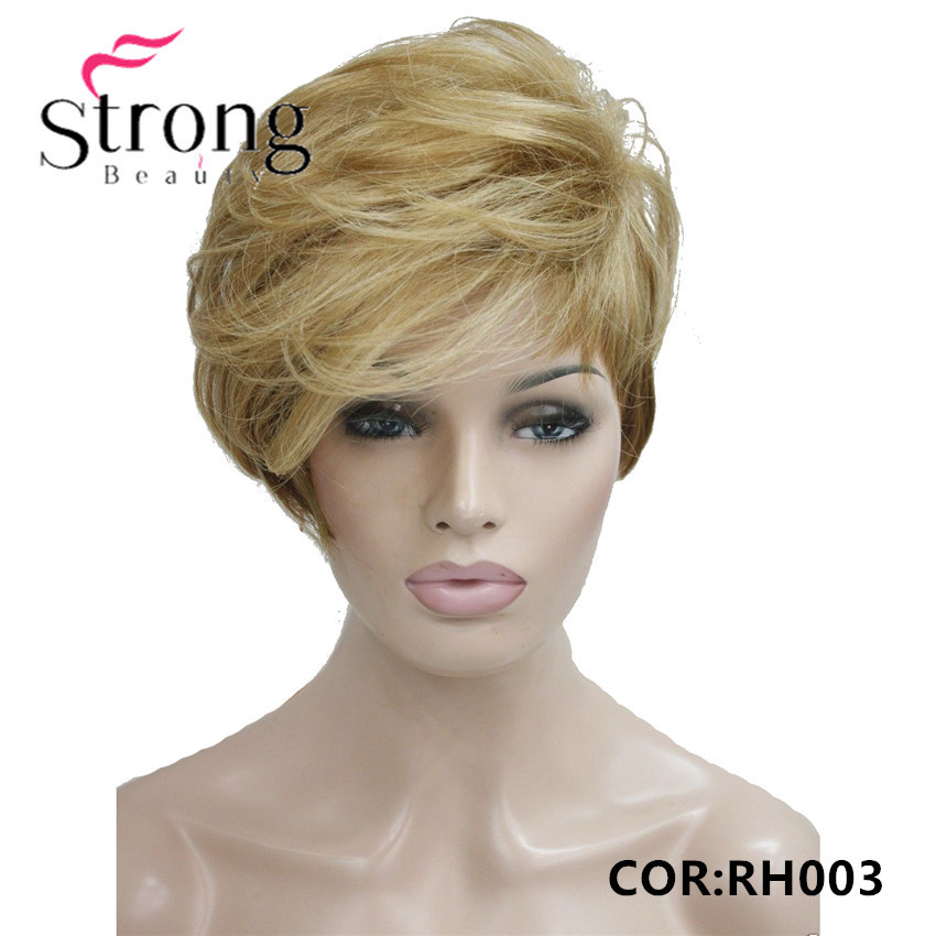 Short Soft Asymmetrical Golden Blonde Brown Ombre Heat freindy Synthetic wig