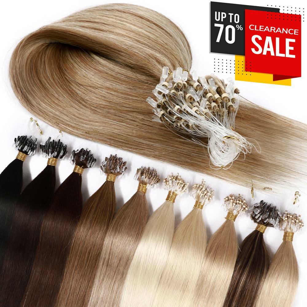 1G Micro Beans Link Loop Ring Human Hair Extensions 100% Full Head Highlight 300