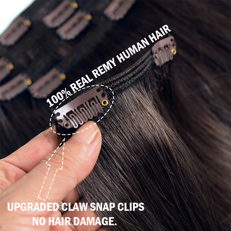 Clip in Remy Human Hair 100% Hair Extensions 8PCS Full Head Remi Weft 16″-24″