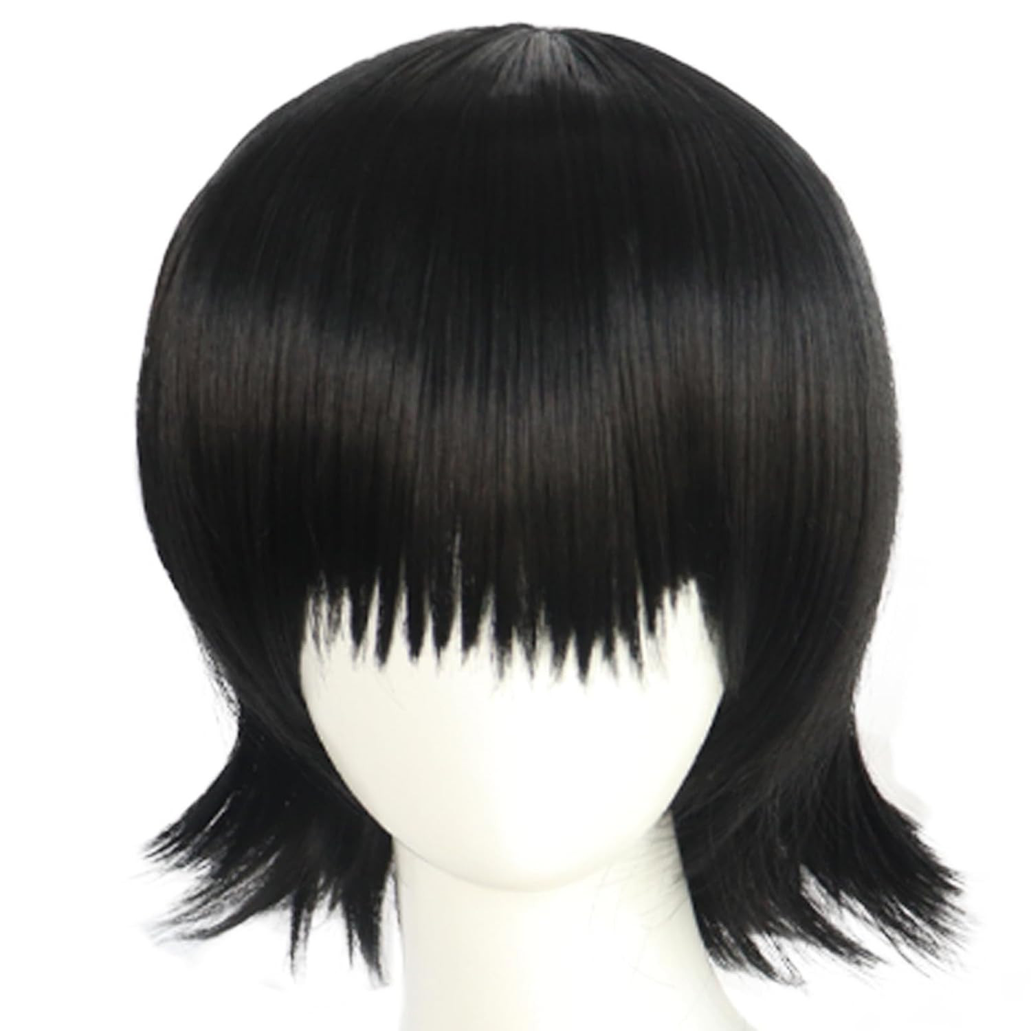 Short Black Cosplay Wig with Bangs Short Black Wavy Wigs for Women Adult Funny W