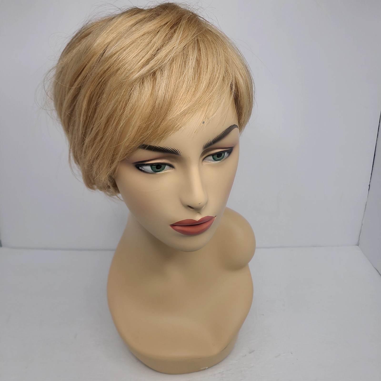 Human Hair Wig Blonde Pixie Cut Capless Mono Top Clip In Breathable Wefted Back