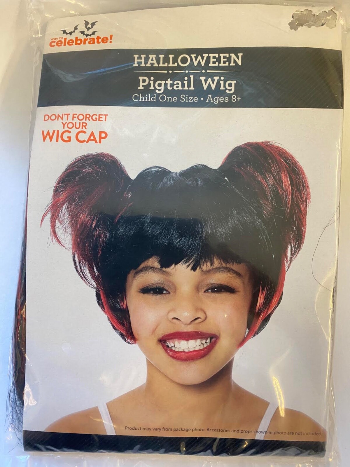 way to celebrate! Childs Pigtail wig Halloween costume black and red one size