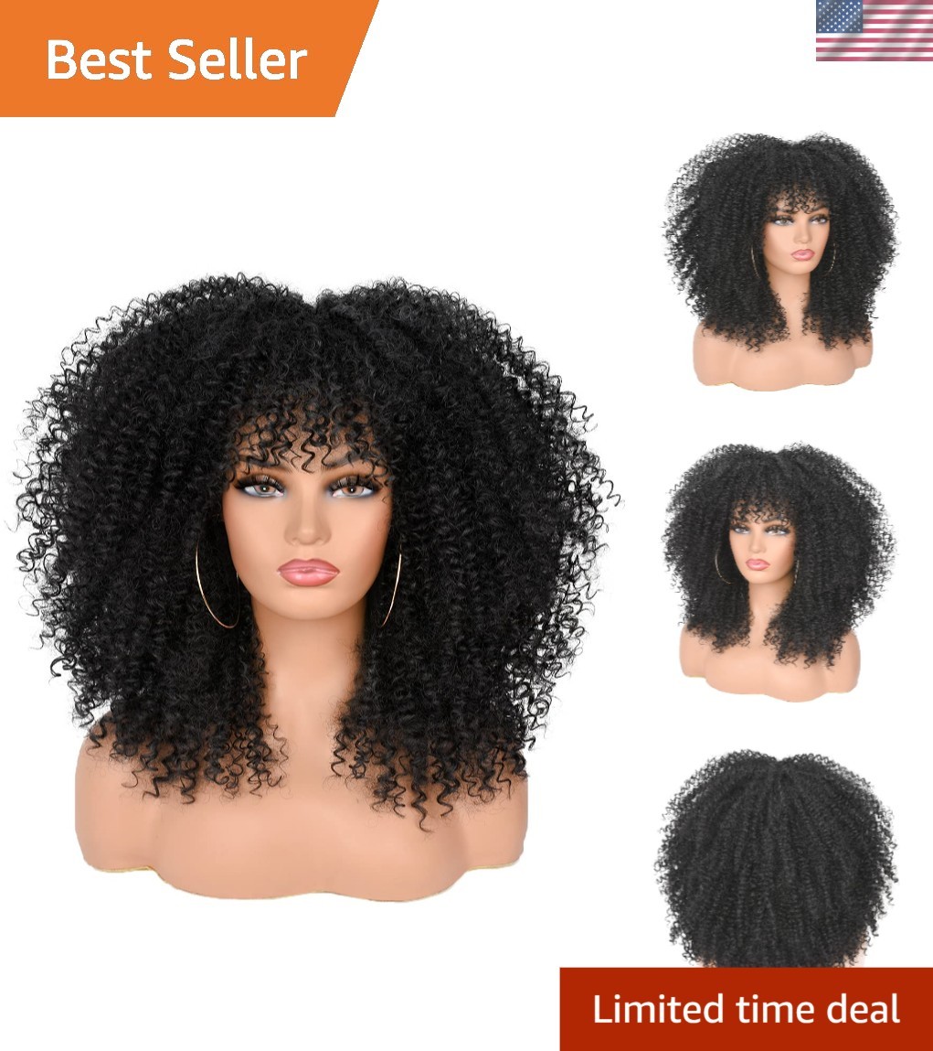 Luxurious 16-Inch Afro Curly Wig with Bangs – Effortless Glamour Awaits!