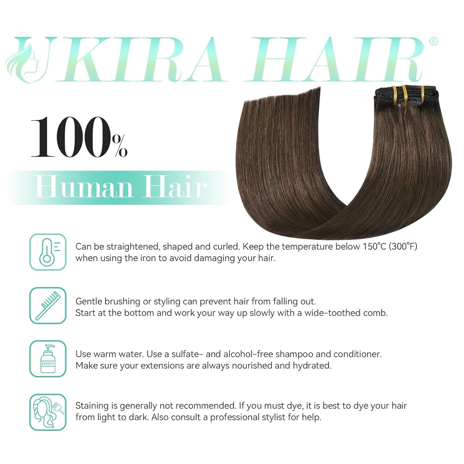 22″ Medium Brown Clip-in Hair Extensions, 115g Real Human Hair, Soft Straight Re