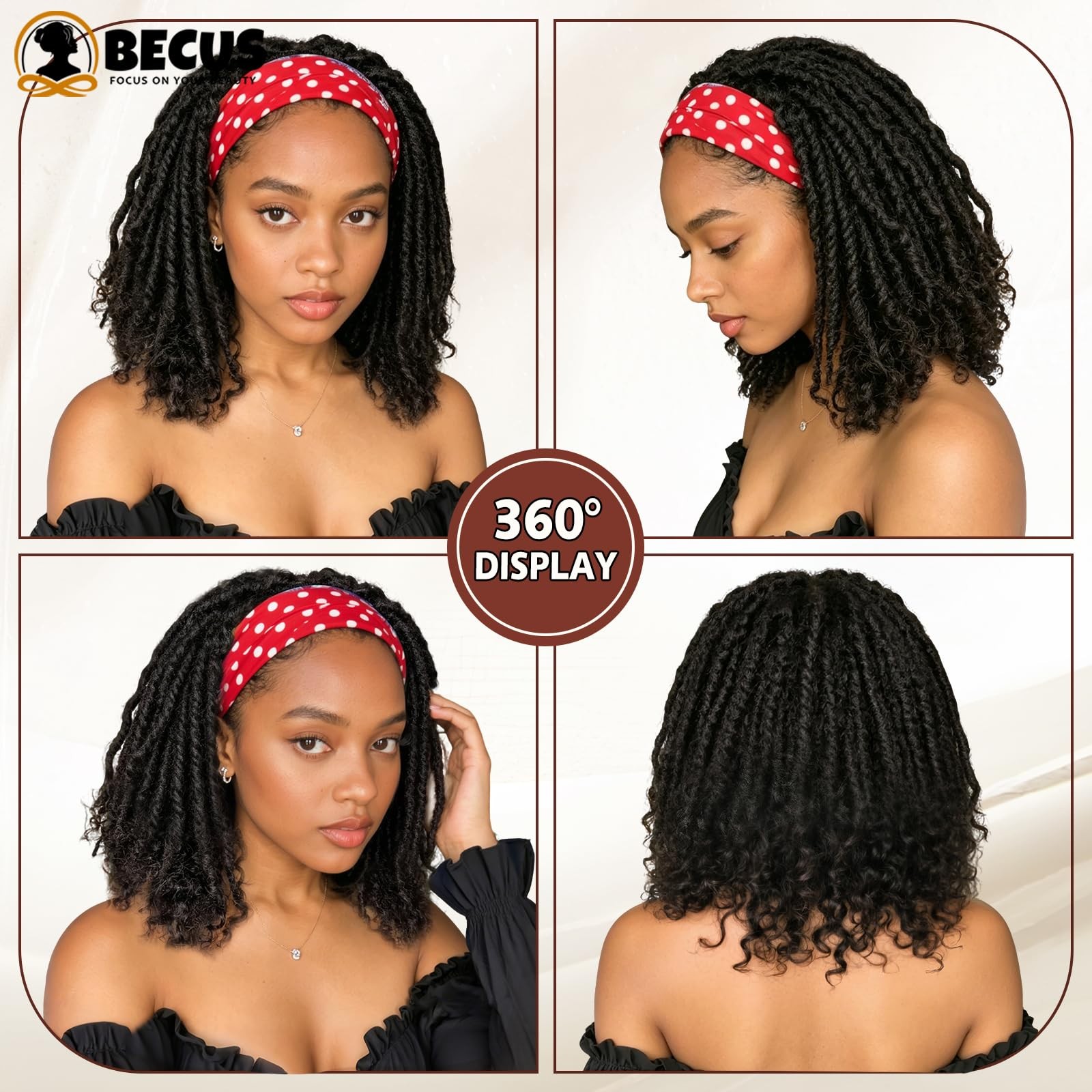 Becus 14 Dreadlock Headband Wig For Black Women Glueless Curly Braided Half Wig