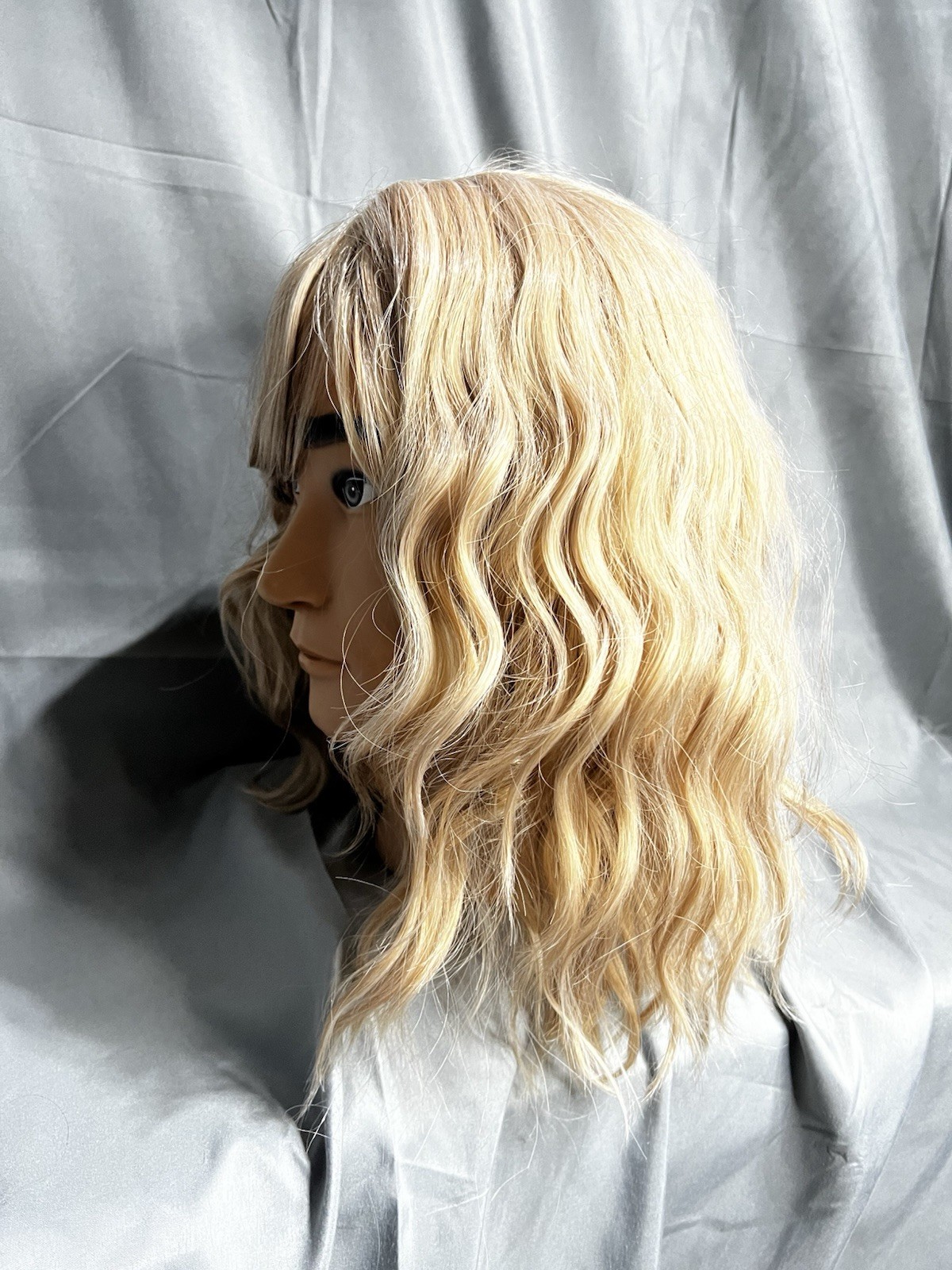 14” Medium Shoulder Length Wavy Blonde Wig with Bangs Heat Resistant Synthetic