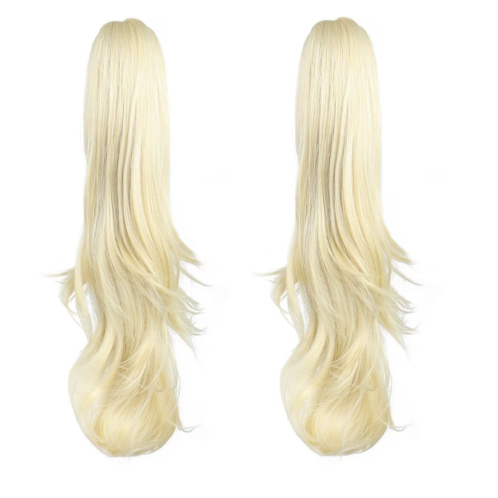 2Pc Blonde Ponytail Extension Claw Clip in Pony Tails Hair Soft & Natural 12″