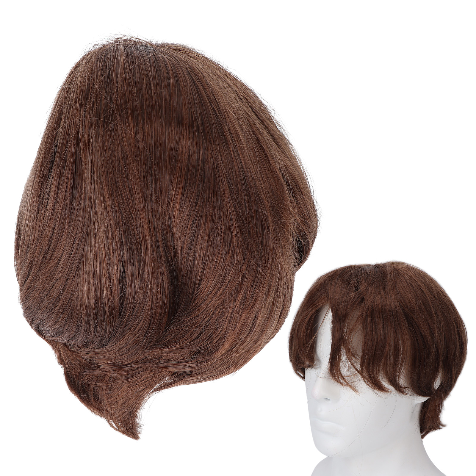 Men Short Light Brown Wig Male Short Straight False Hair Full Wig for Halloween