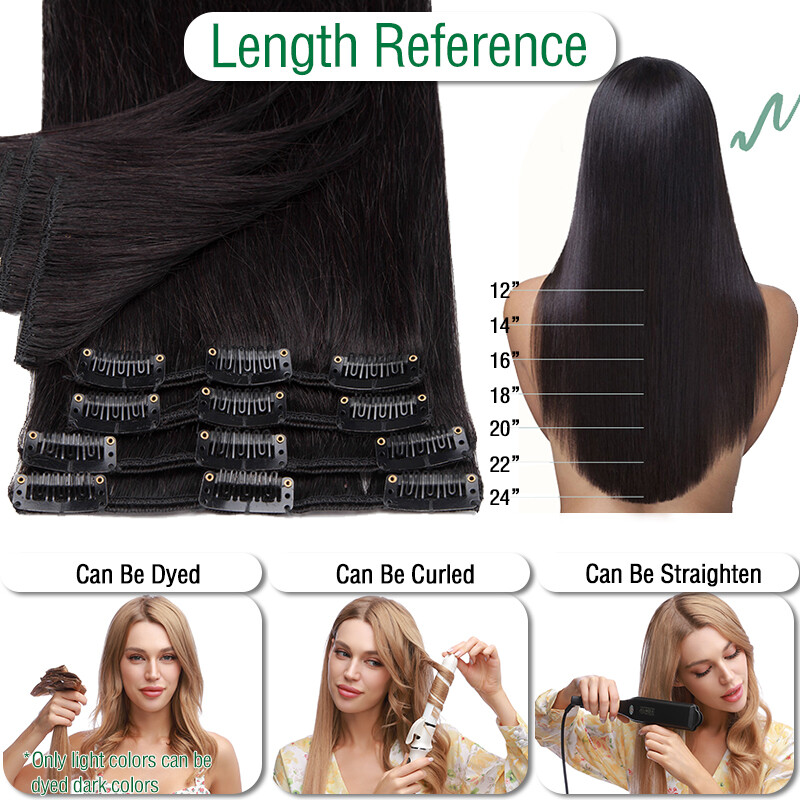 AAAA Bleach White Clip In Real Human Hair Extensions 8″-24″ 8PCS Full Head 100g