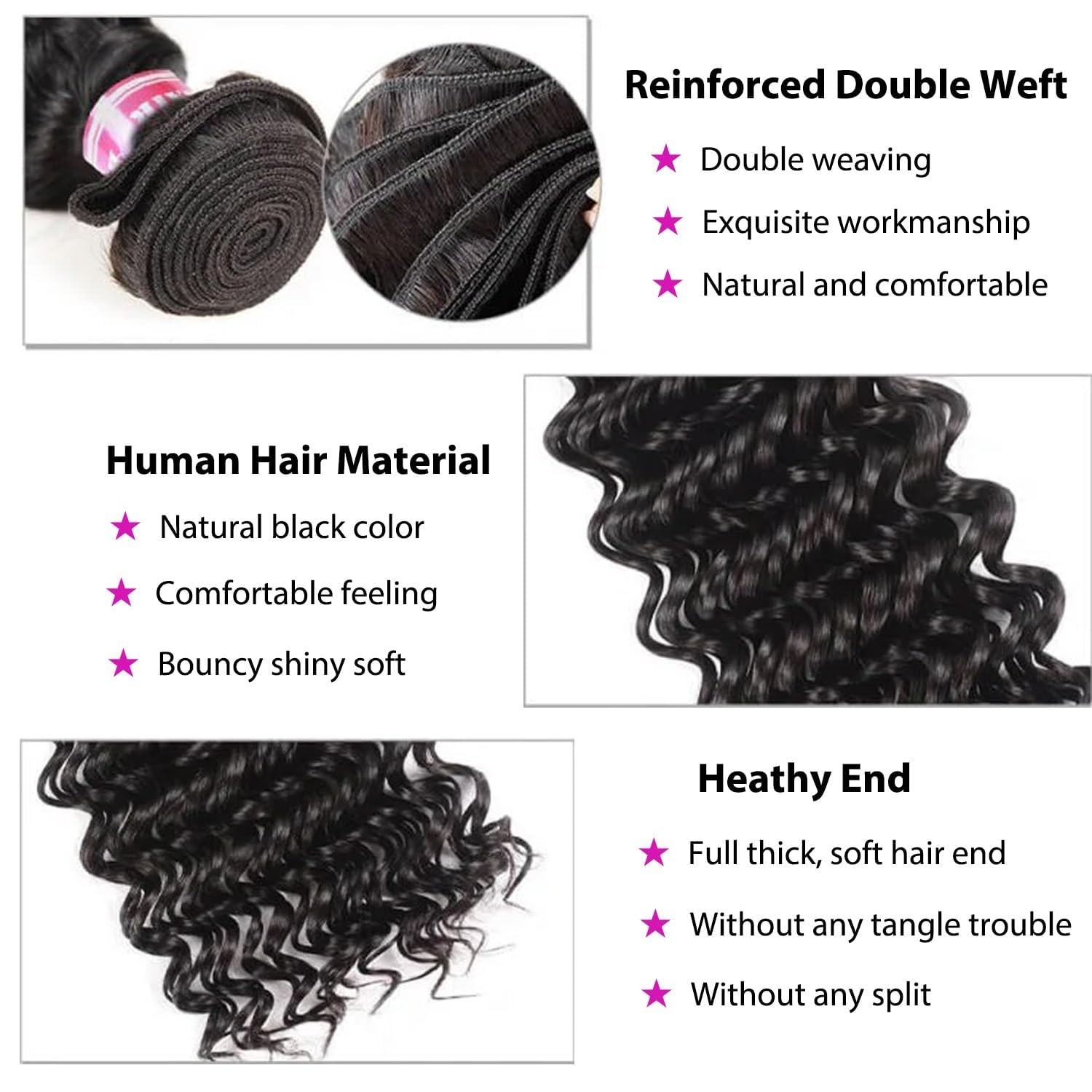 12A Deep Wave Human Hair Bundles 20-26 Inch Curly Extensions, 100% Unprocessed V