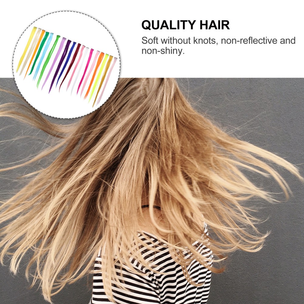 18Pcs Reusable One Piece Hair Extension Clips Colorful Hair Pieces for Party Use