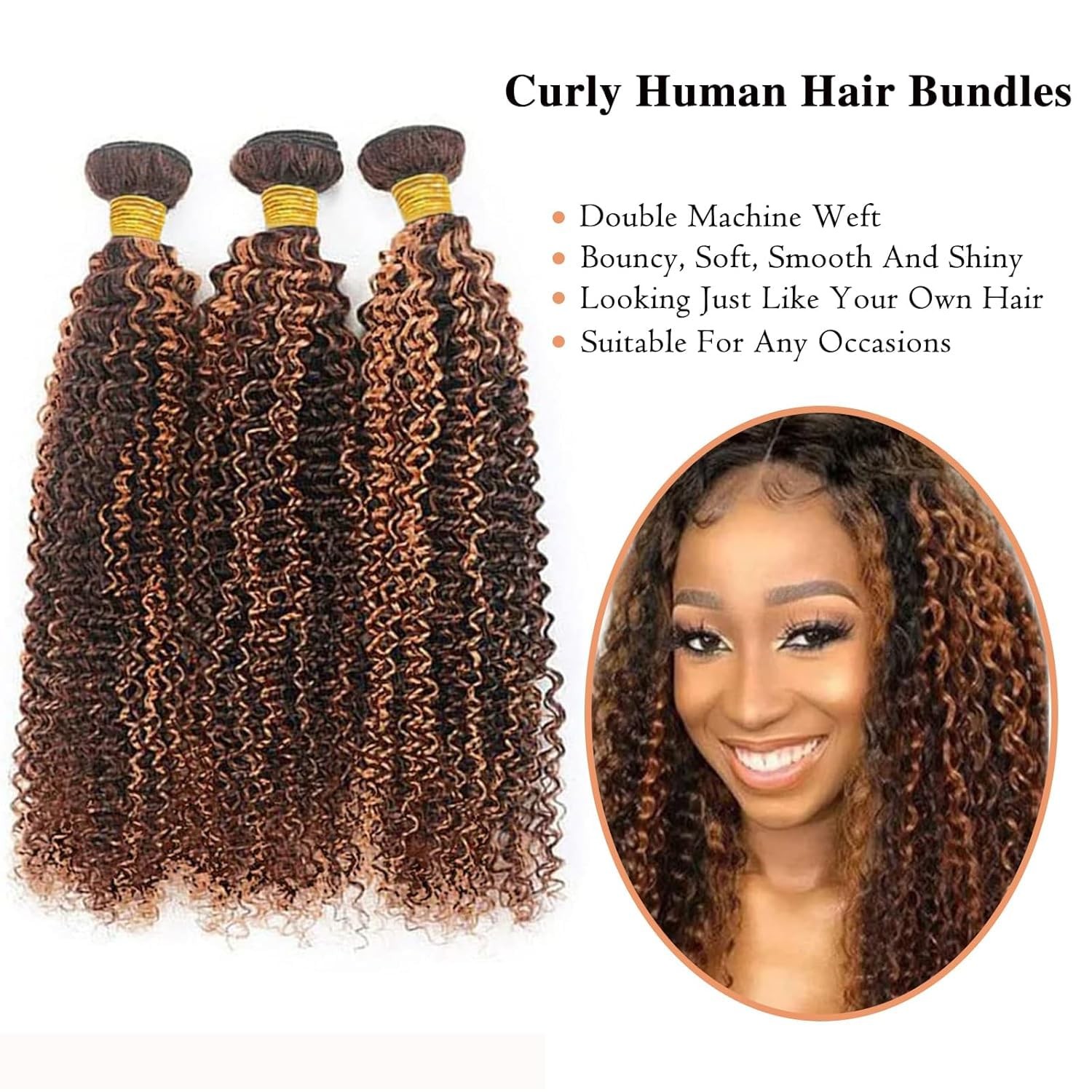 Giginger Jerry Curly Human Hair Bundles 20 22 24 Inch Brazilian Chocolate Brown