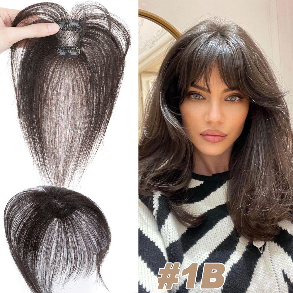 Thin Thick Fringe Bangs 100% Remy Human Hair 360° Cover Clip In Hairpiece Topper