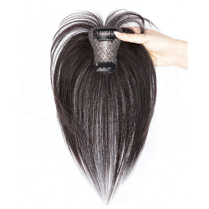 10″ 100% Human Hair Topper with Bangs Fringe Clip in Hairpiece Top Piece Toupee