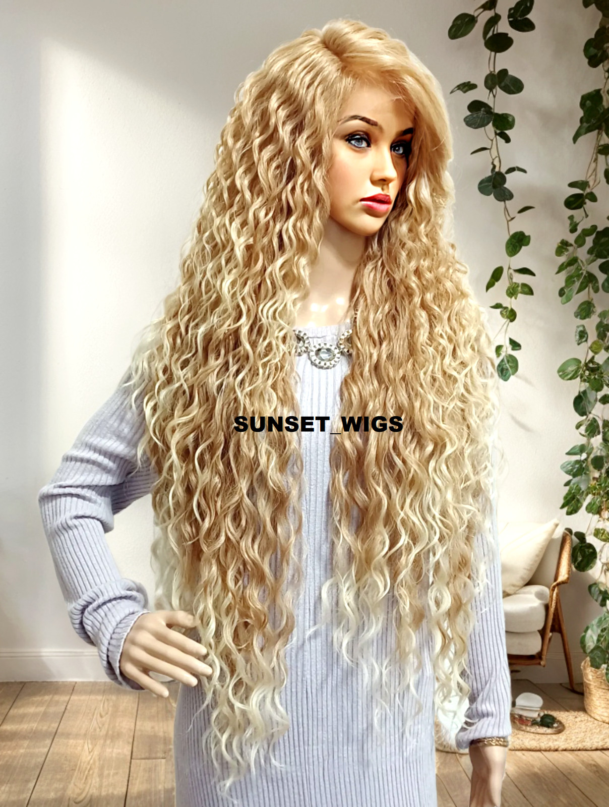41″ LACE FRONT WIG EXTRA LONG CURLY LAYERED MEDIUM BLONDE MIX HEAT OK NEW