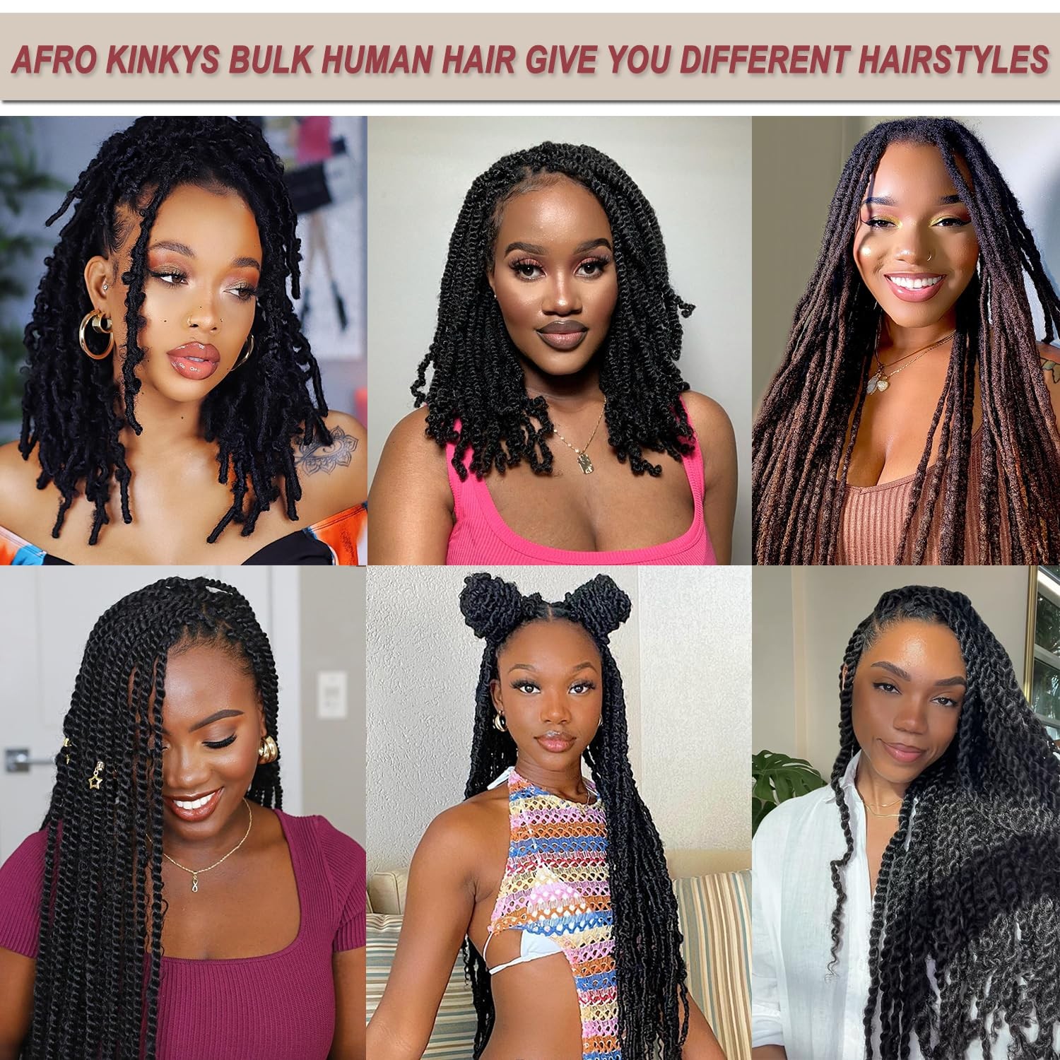 Afro Kinkys Bulk Human Hair(18 Inch) 35g/Pack, Braiding Hair for Dreadlocks, …