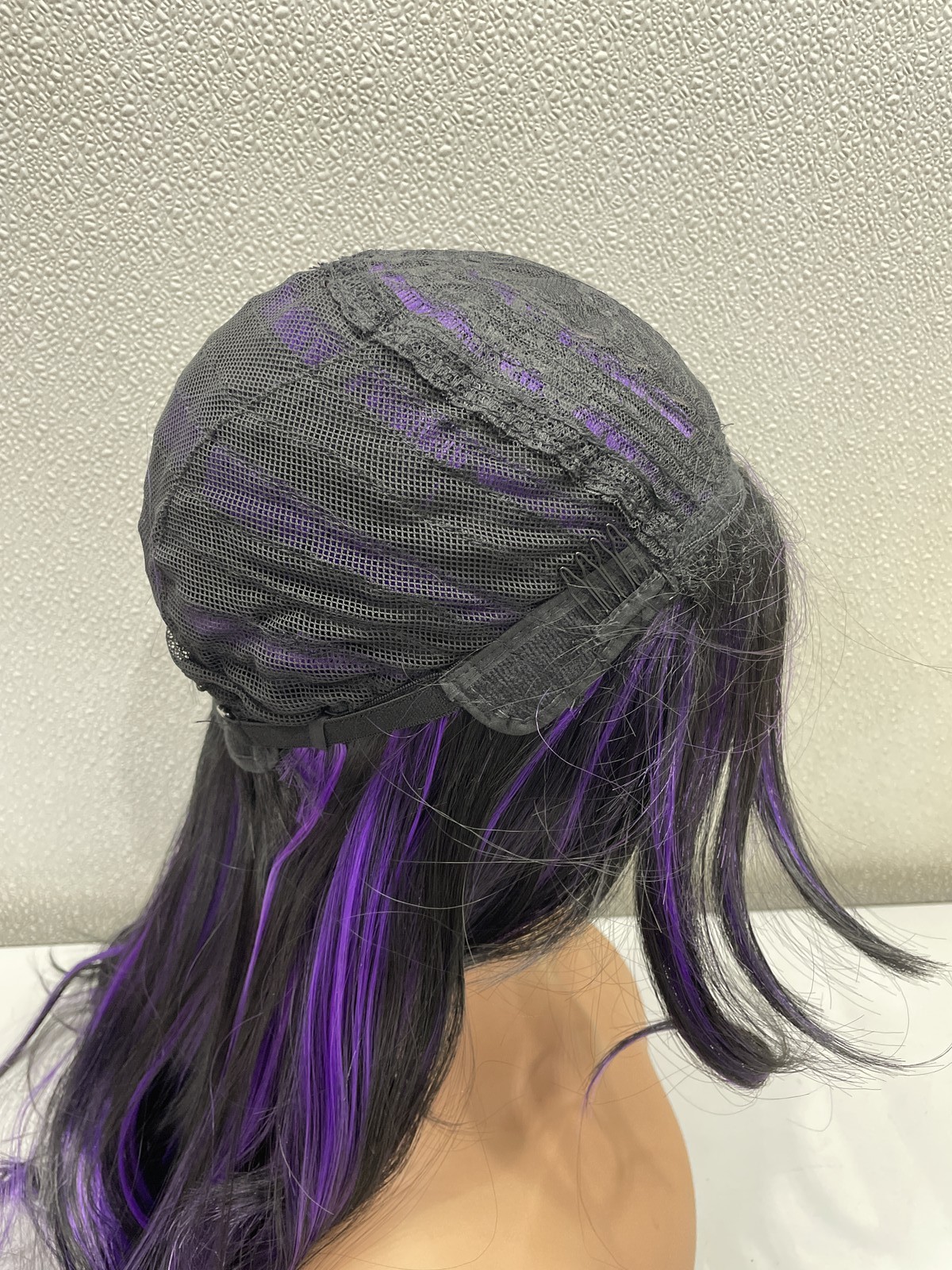 Highlight Purple Mix Black Synthetic Layered Glueless Wig, 24″