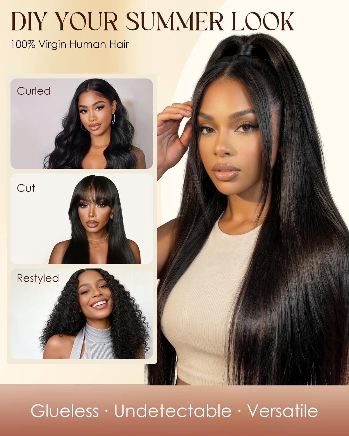 13×6 Lace Front Wig 100% Unprocessed Virgin Human Hair, 200 Density, HD Lace, Pr