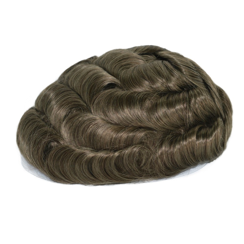 Toupee For Men Human Hair Replecement System Mono Poly with Gauze Hairpiece 30mm