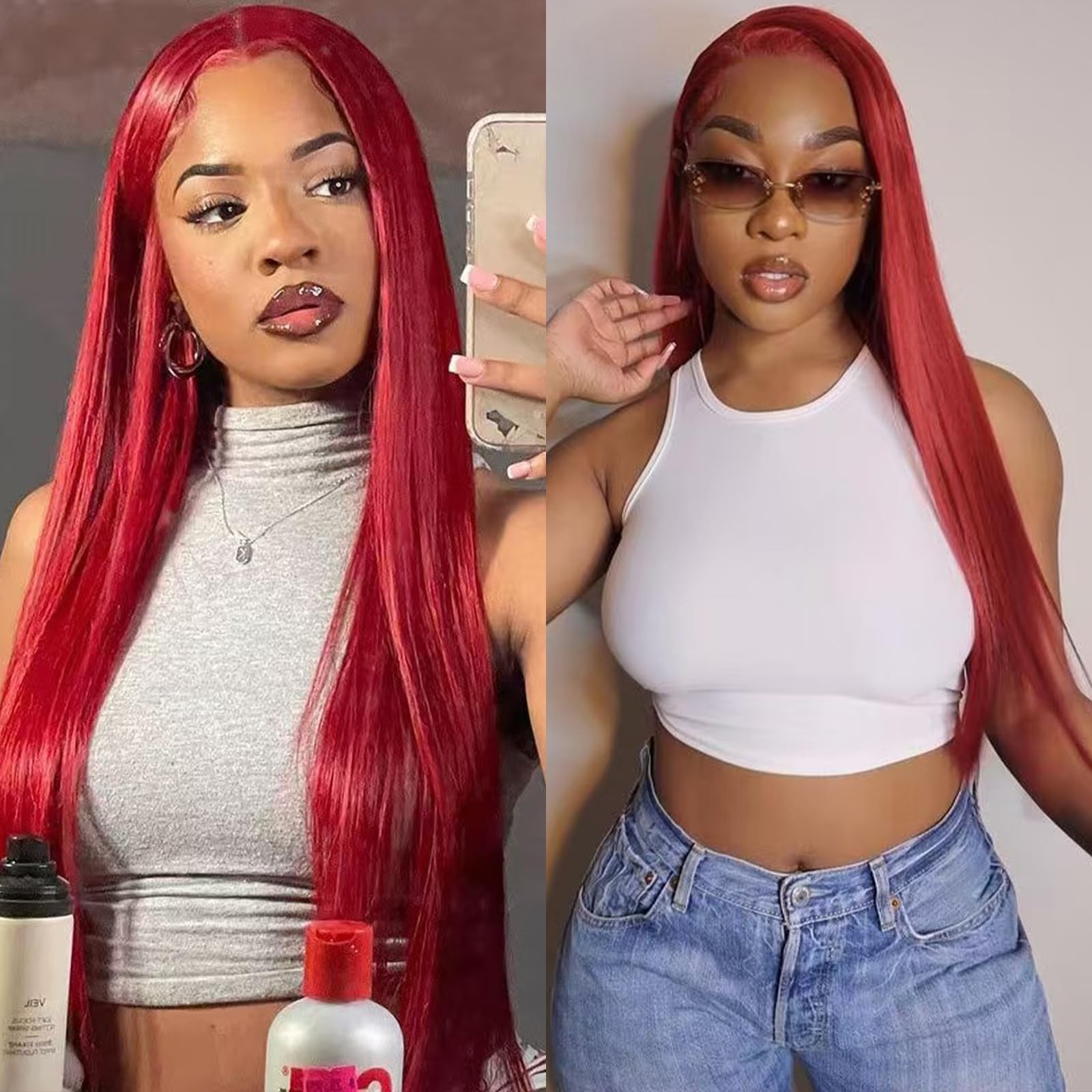 Sssnivia Red Wig Synthetic Lace Front Wig Glueless 13X4 Hd Lace Front Wigs Pre