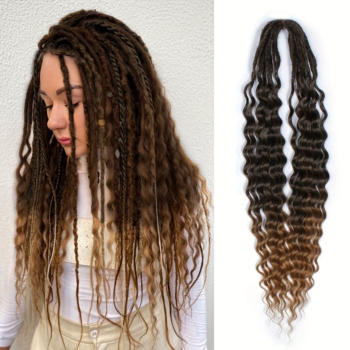 Brown Double Curly Ended Dreadlocks Extensions 24inch Soft Boho Locs 10/20/30s