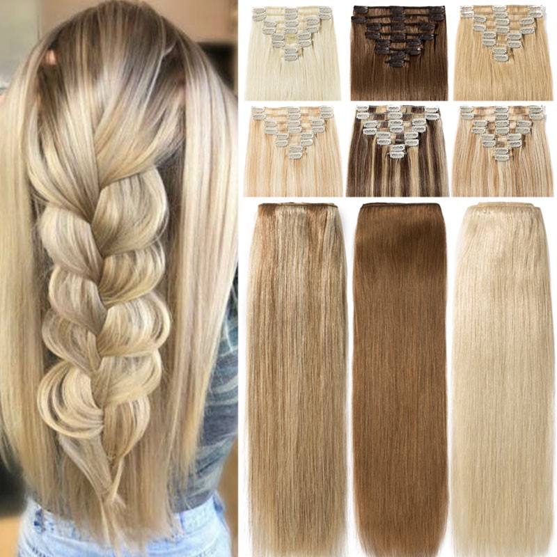 Extra Thick Double Weft Clip In Remy Human Hair Extensions Full Head Highlight W