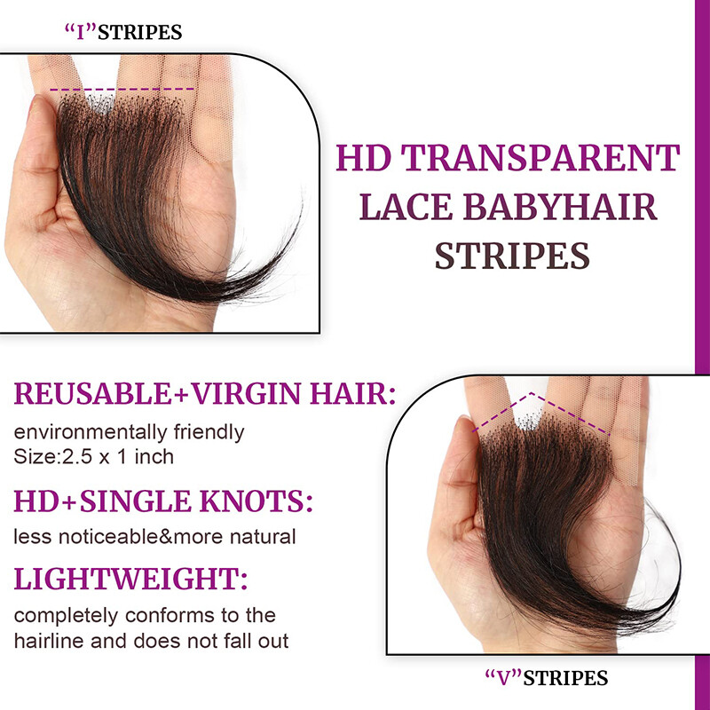 Invisible Baby Hair Lace Edge Stripes Reusable Remy Human Hair Piece Black Women