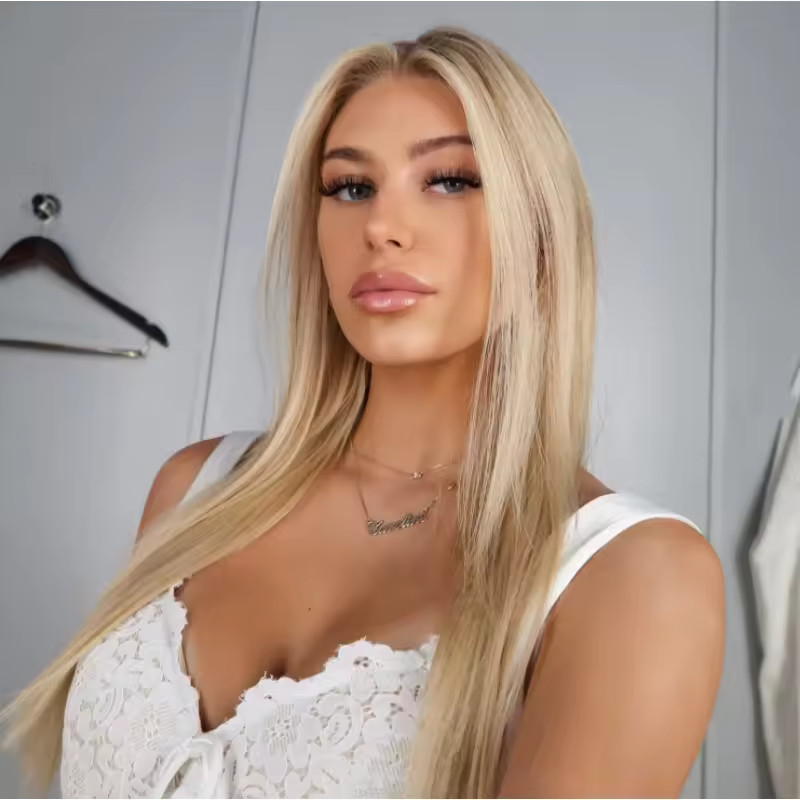 Long Straight Soft Blonde Wigs with Ash Roots 100% Human Hair Wigs Pre Plucked