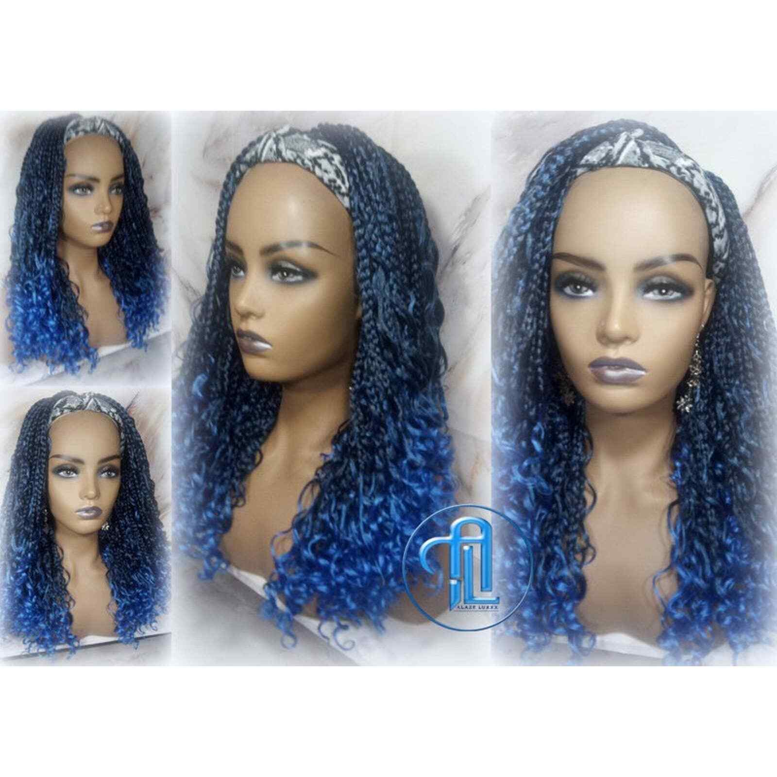 Headband Wig Blue Ombre Goddess Box Braids Mermaid Boho curly bohemian Curly