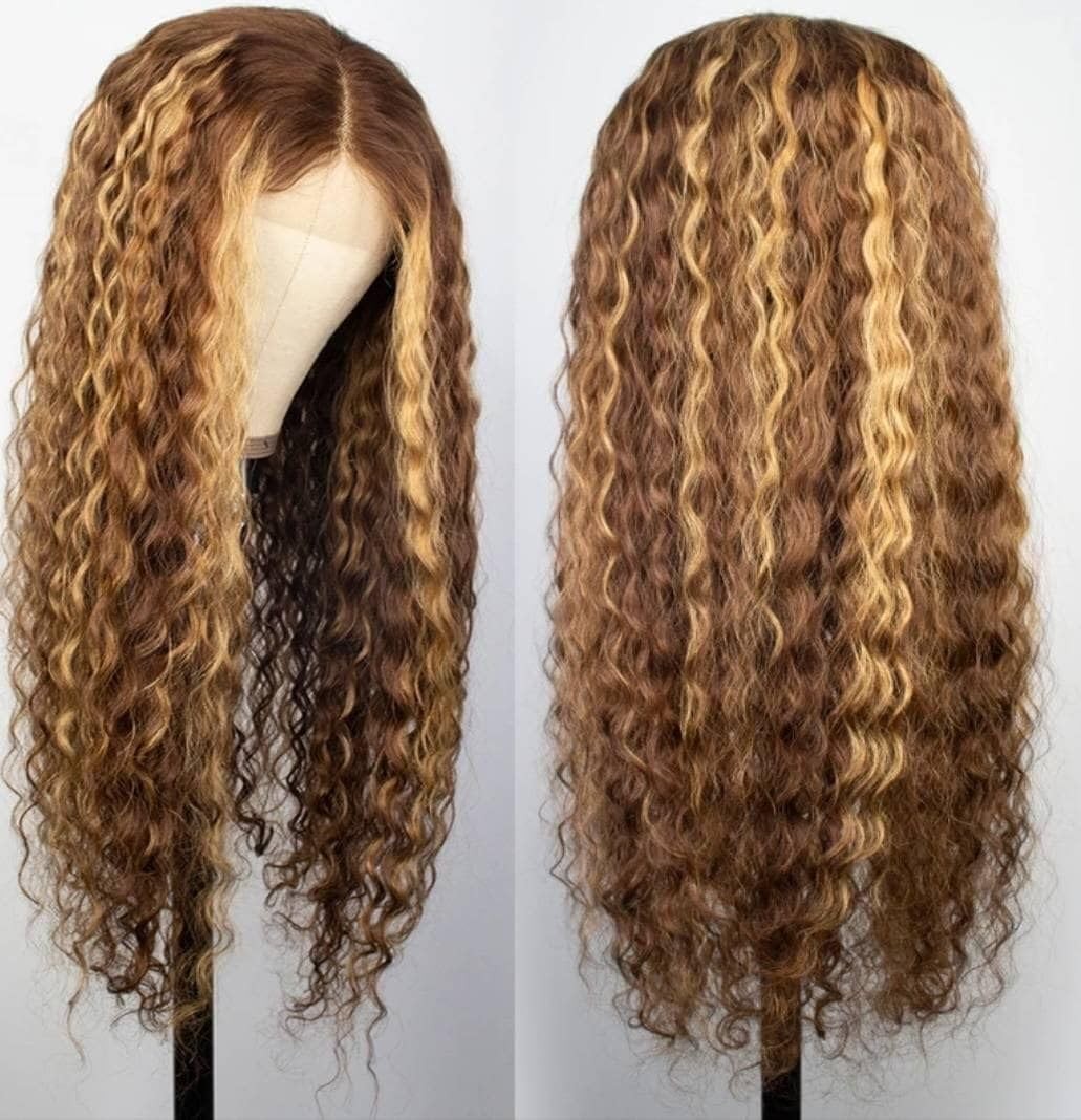 Chesma 28inch Highlight Ombre Lace Front Wig Human Hair 13×4 HD Honey Blonde 4/2
