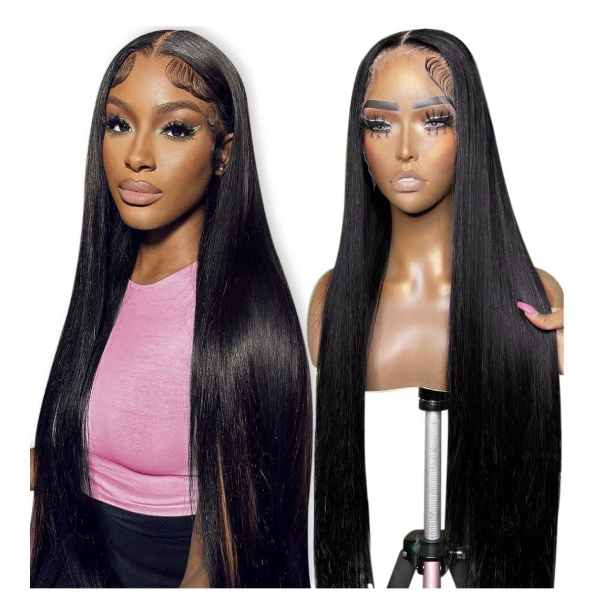 Flady 28 inch Straight HD Lace Front Wigs Human Hair Pre Plucked 180 Density 13x