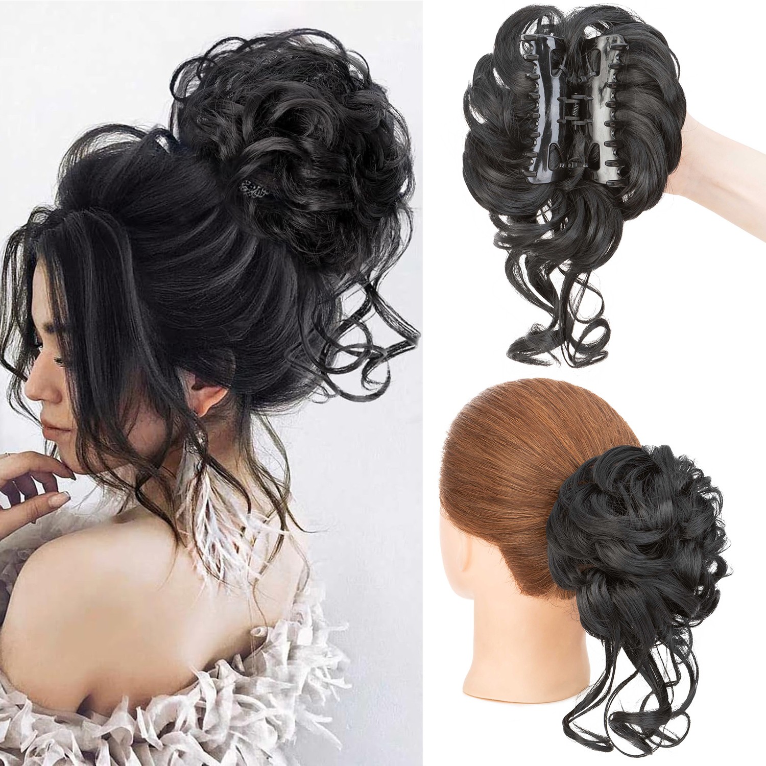 Natural Clip in Messy Bun Hair Piece Extension Hair Claw Clip Updo Piece Wedding