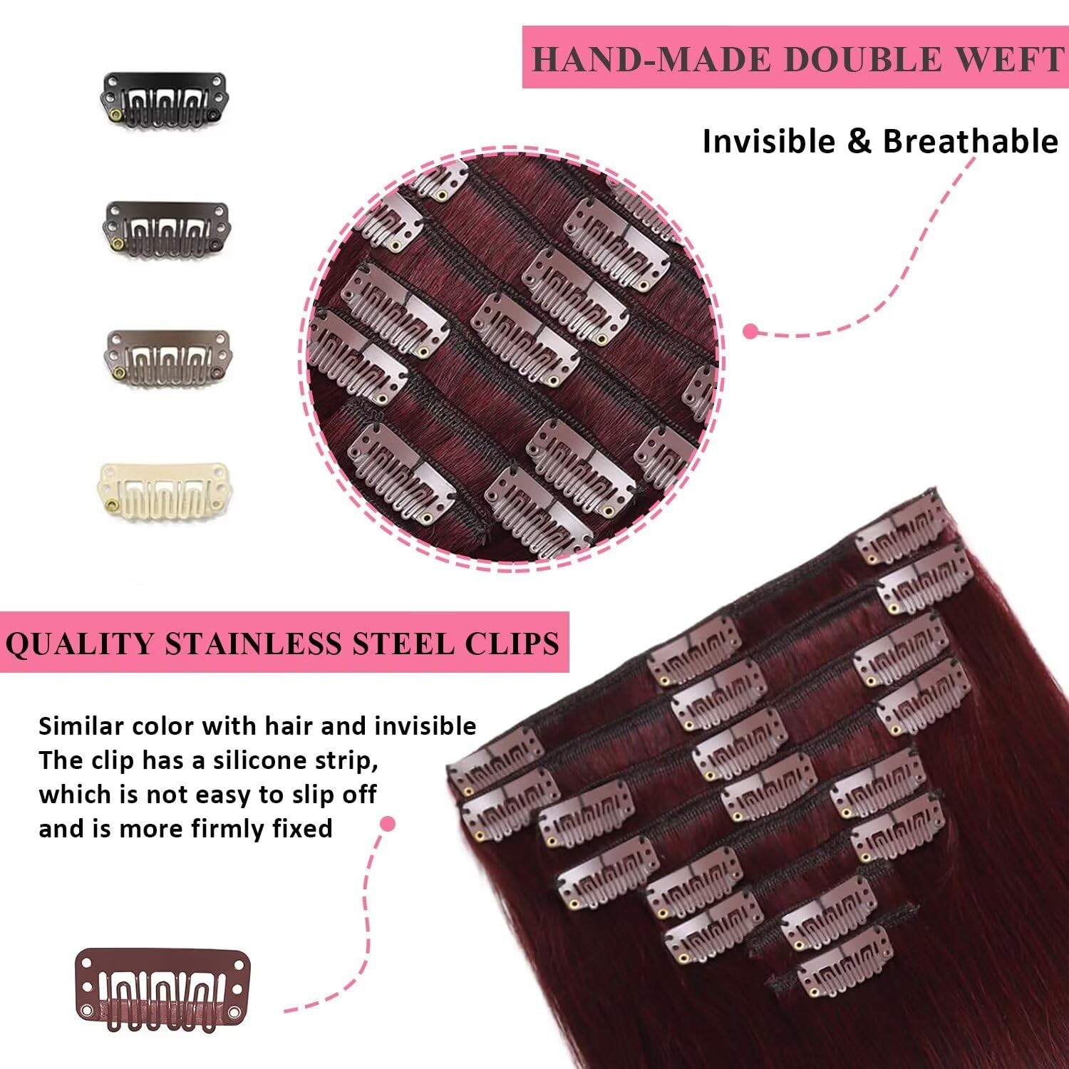Tebelove Clip In Hair Extensions Real Human Hair 3.6Oz/100G Clip Ins 100