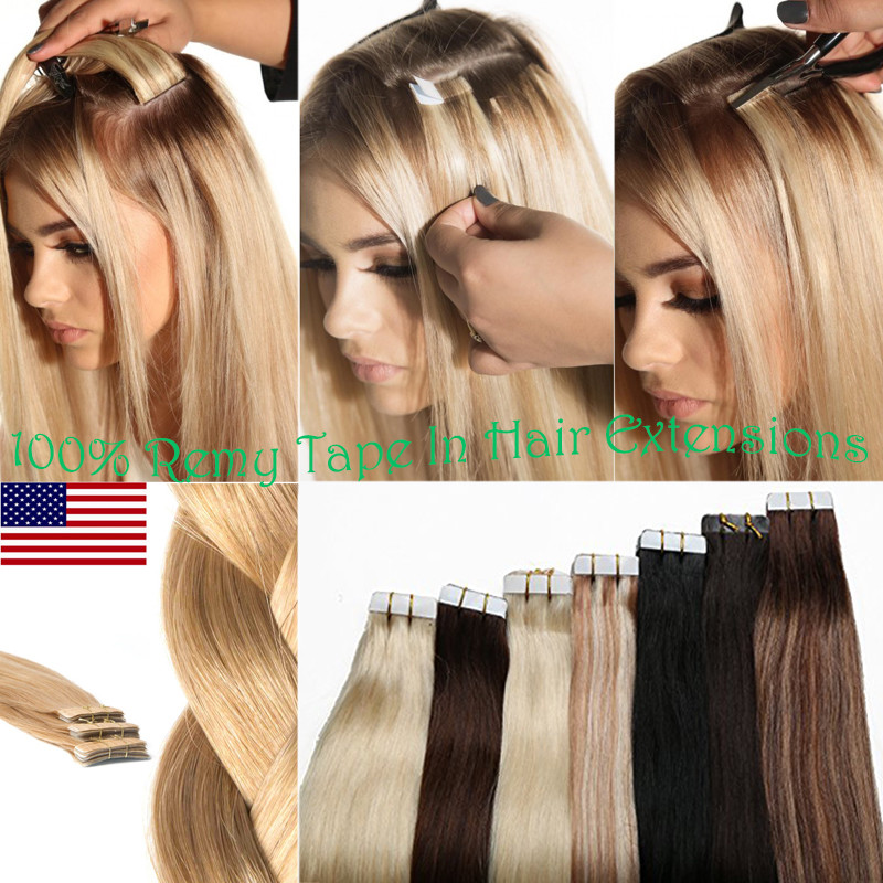 100g THICK Tape In REAL Remy Human Hair Extensions Tape On Skin Wefts 14″-24″ US