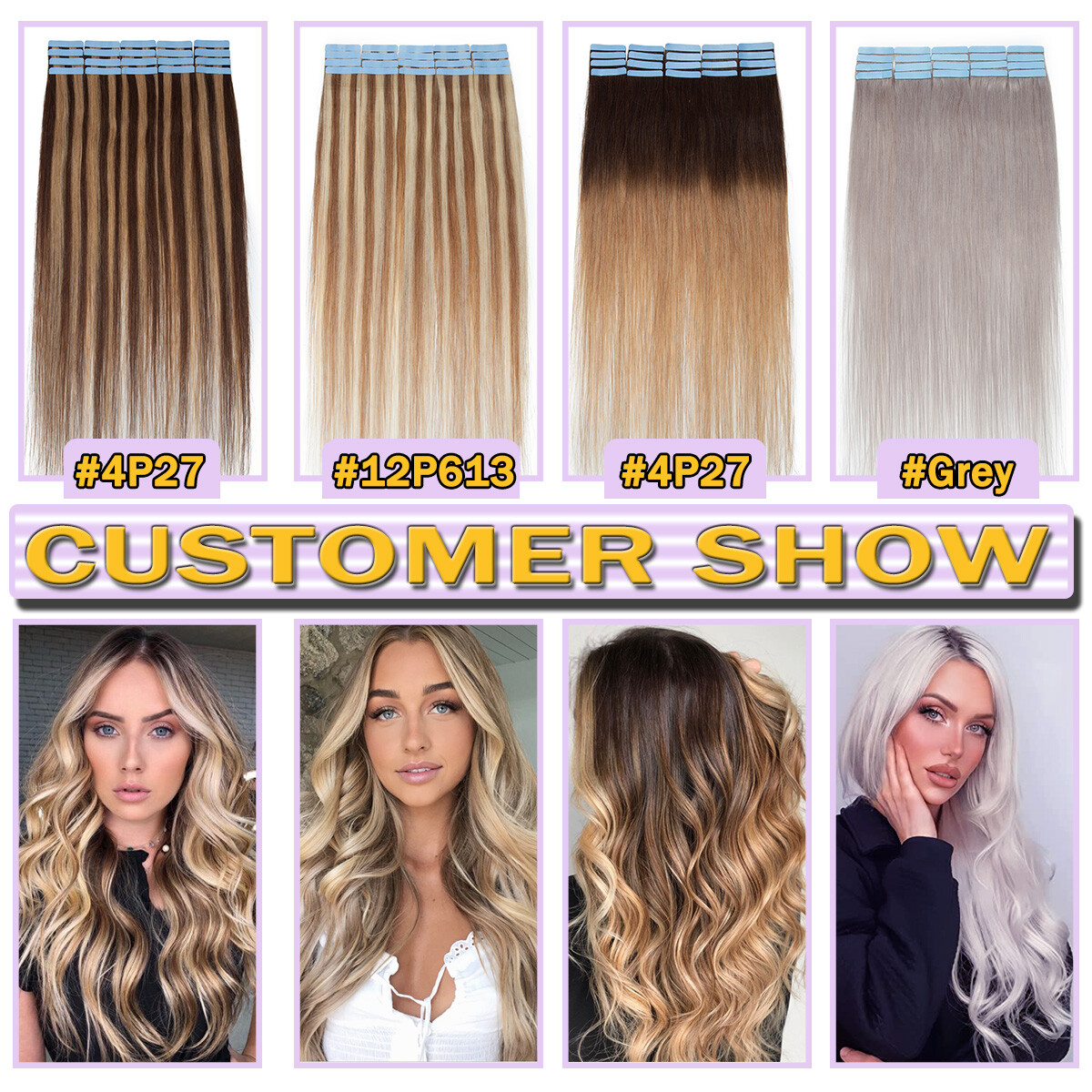 Tape in Remy Human Hair Extensions 40pcs/100g Virgin Hair Full Head Skin Weft US