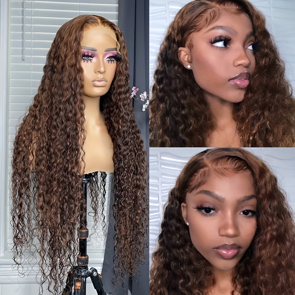 #4 Dark Brown Hair Long Loose Curly Lace Front Wigs Soft As Human Hair Natural