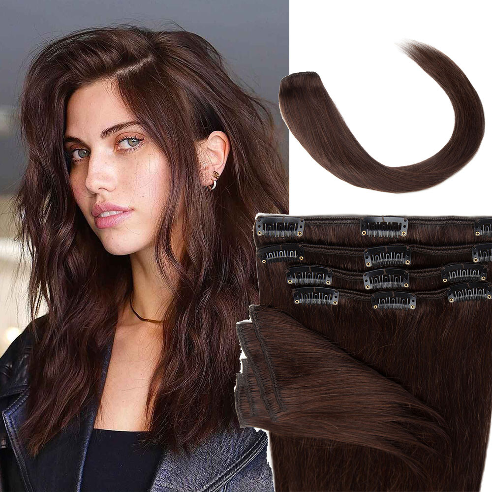 Clip in 100% Real Human Hair Extensions 8Pcs Full Head Remy Hair Ombre Balayage