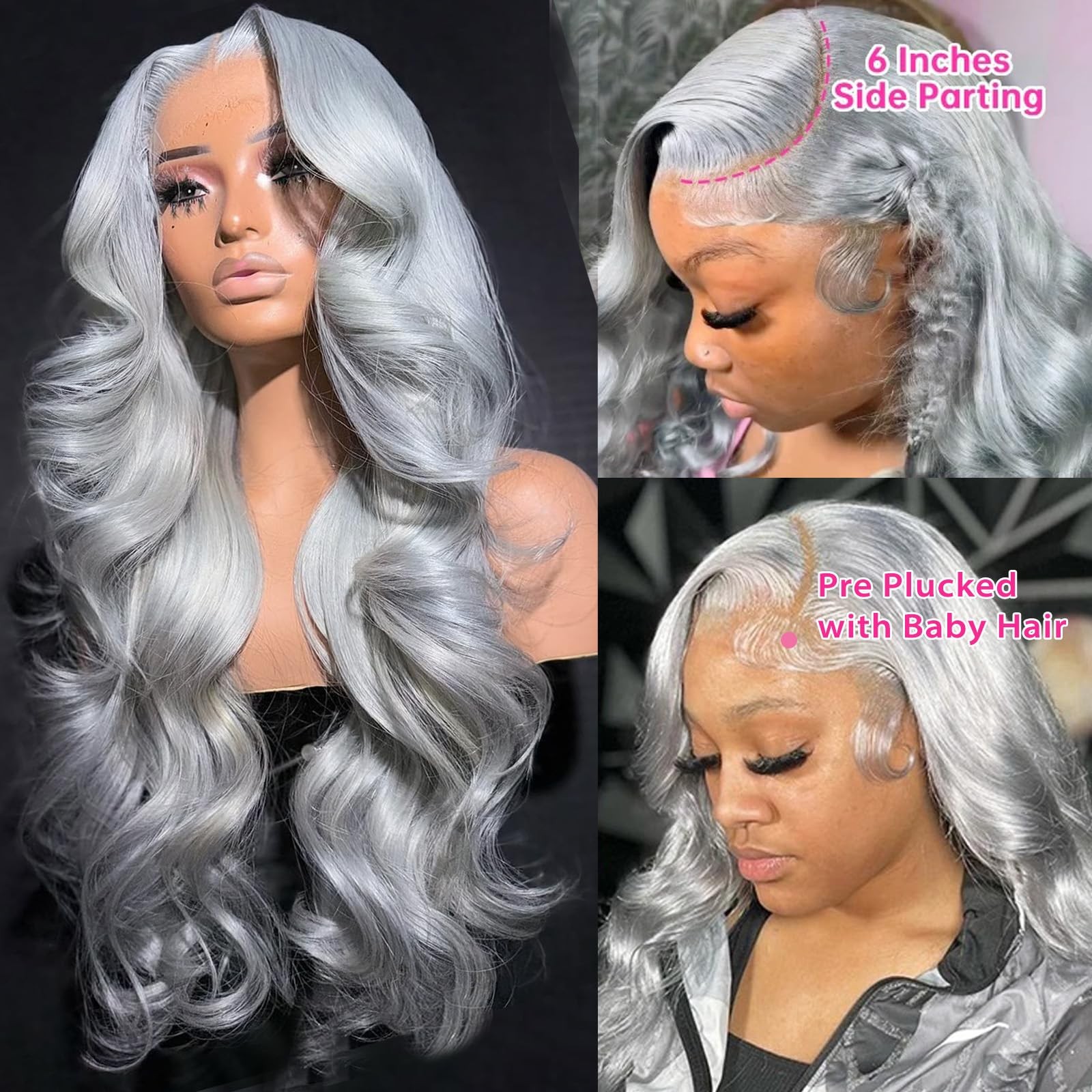 Licoville Upgraded Real 180 Density Grey Human Hair Wig 13X6 Body Wave Grey