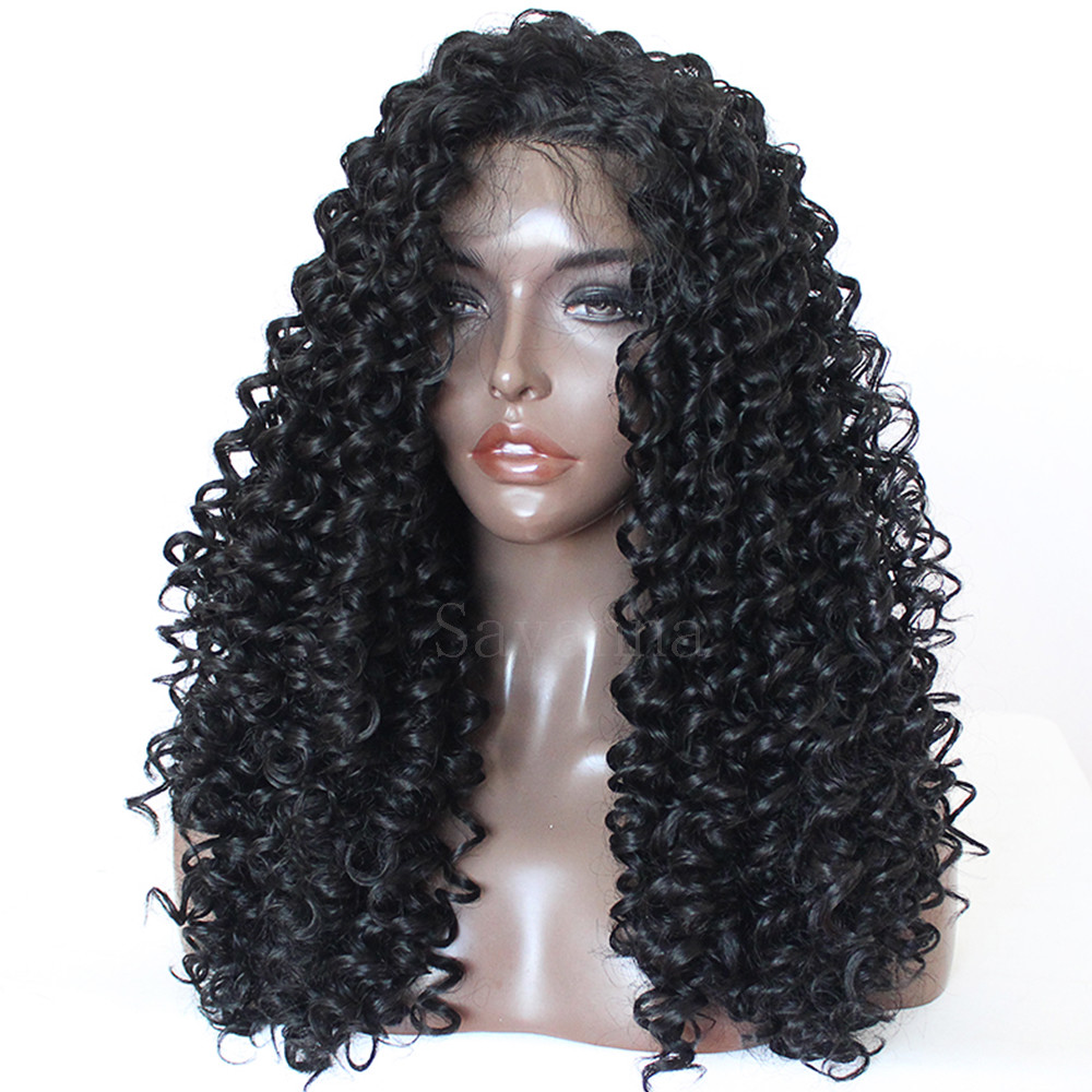 Long Kinky Curly Hair Synthetic Lace Front Wigs Heat Resistant Wig Black Women
