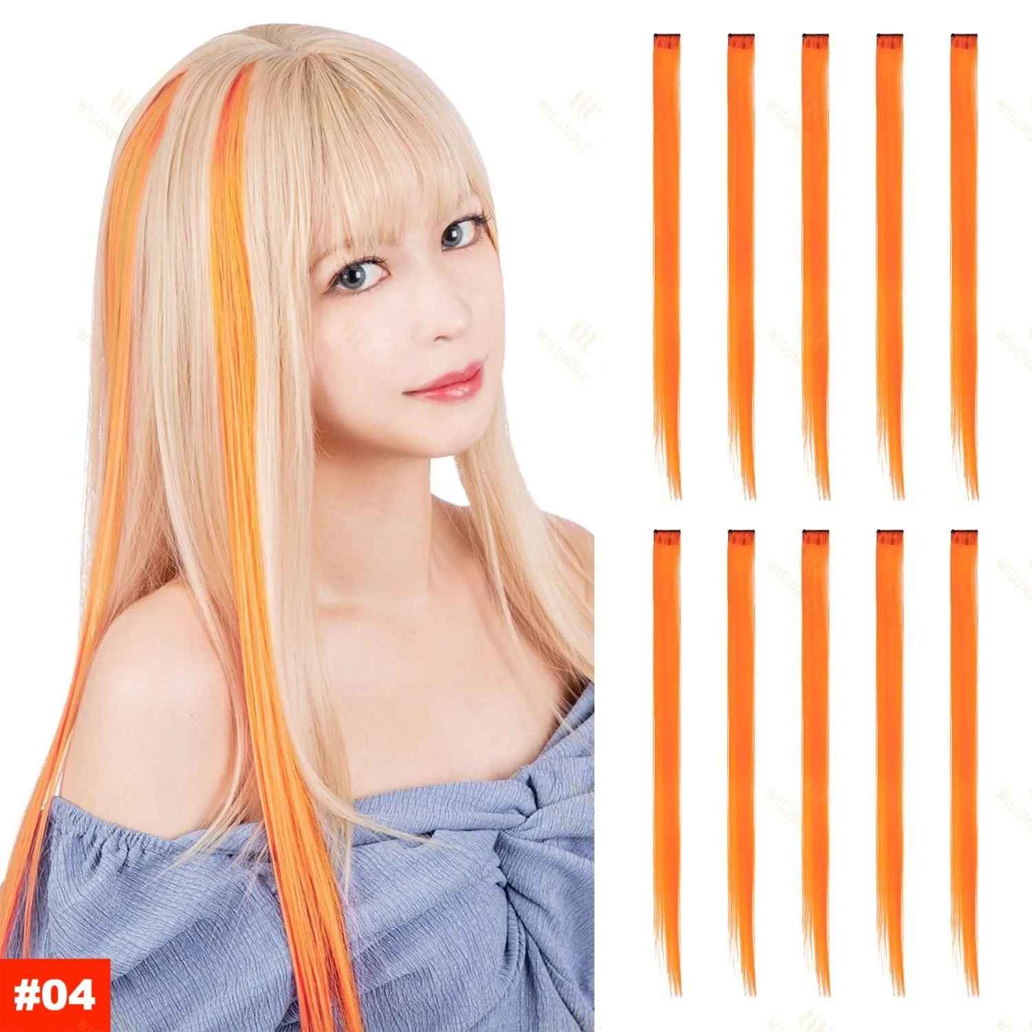 22Inch Synthetic Clip In Hair Extensions Straight Rainbow Colors High Temp