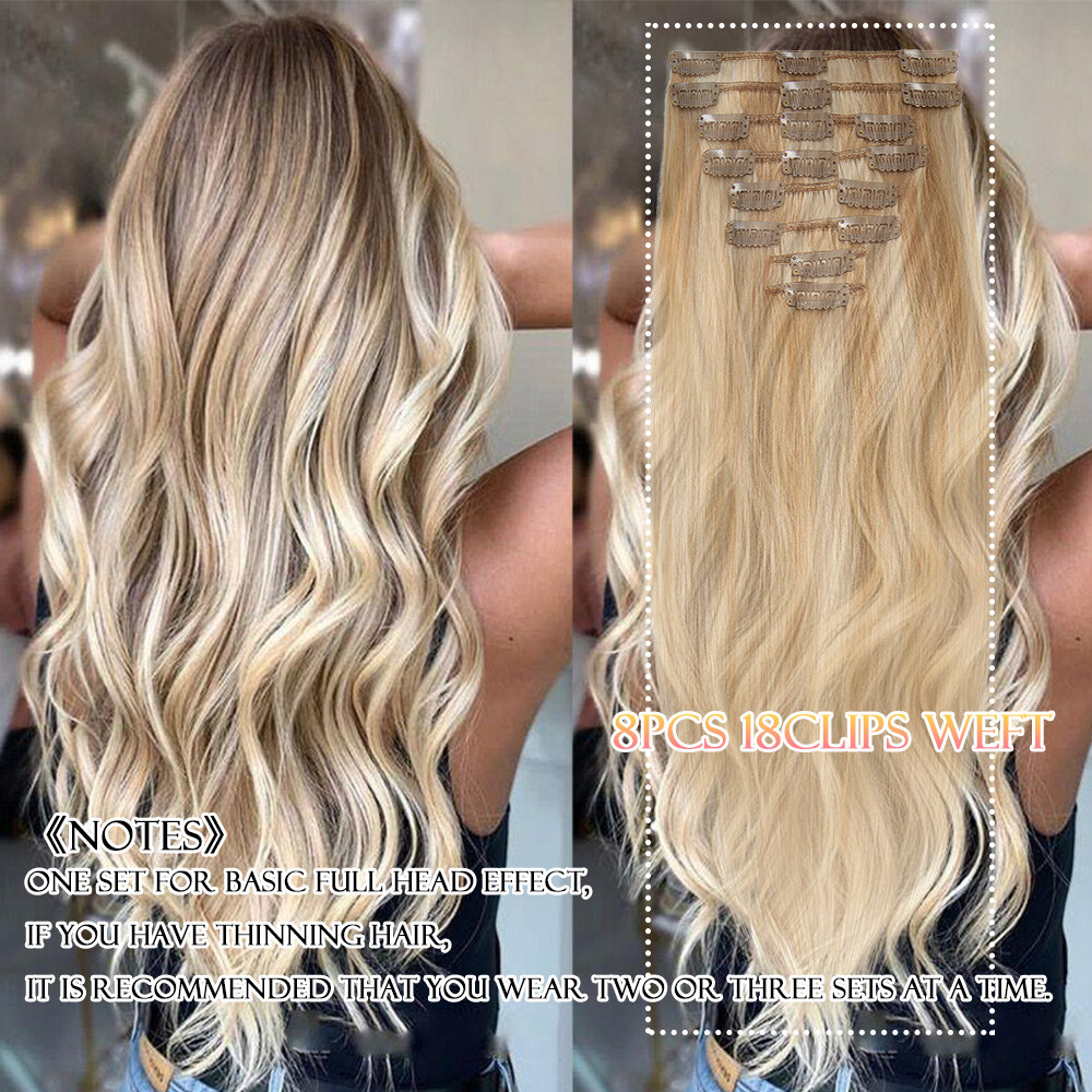 100% Human Hair Clip In Remy Hair Extensions Real Soft FULL HEAD Invisible Grey#