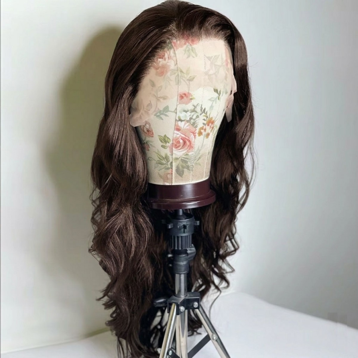 Frontal Lace Wig Long Wavy Heat Resistant Hair Natural Pre Plucked Dark brown