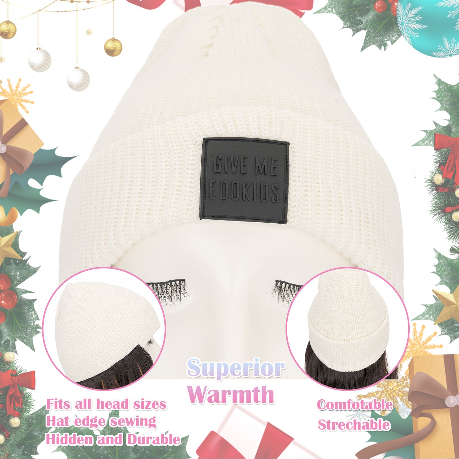 Winter Synthetic Women Long Wavy Beanie Knitted Hat Wig with Synthetic Hair Wigs